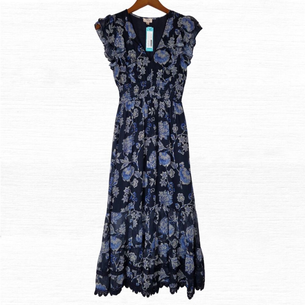 NWT Dizzy Lizzy Womens Small Summer Floral Boho Chic Midi Sundress Indigo